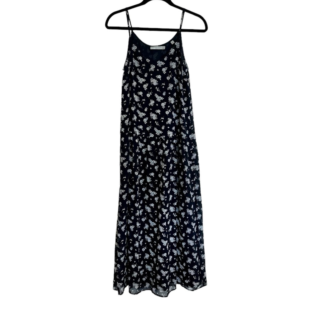 Vince Silk Calico Floral Dropped Waist Maxi Dress, Coastal Blue